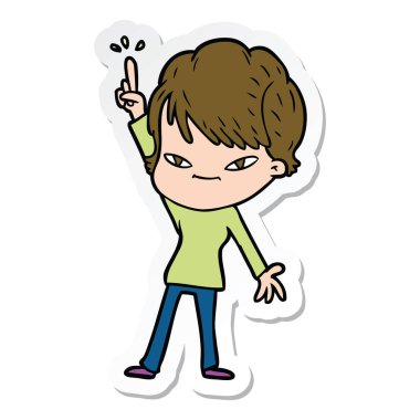 etiket bir karikatür mutlu kadın