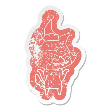 Noel Baba şapkası giyen bir sırıtış Fox ilginç karikatür sıkıntılı etiket