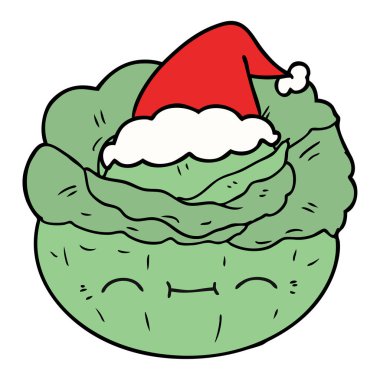 çizim için Noel Baba şapkası giyen bir lahana el çekilmiş