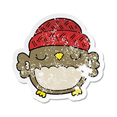 sevimli çizgi baykuş şapkalı sıkıntılı etiket