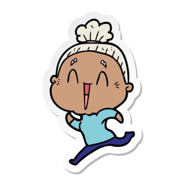 bir karikatür mutlu yaşlı kadın etiketi