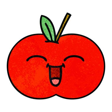 Retro grunge doku karikatür kırmızı elma