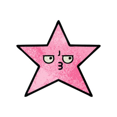 Retro grunge doku karikatür bir yıldız balık