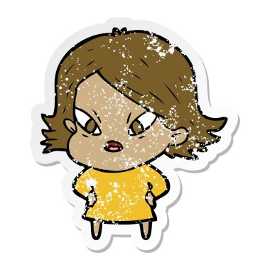 kadın bir karikatür sıkıntılı etiket vurguladı