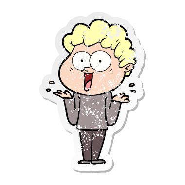 karikatür mutlu bir adamın sıkıntılı etiket