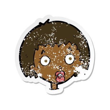 bir karikatür Retro sıkıntılı etiket kadın yüzü şaşırttı