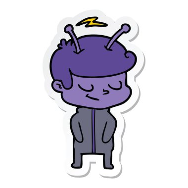 bir dostu karikatür spaceman etiket