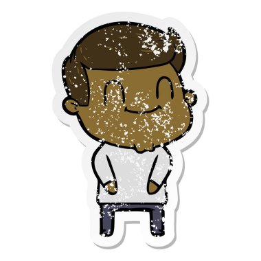 karikatür mutlu bir adamın sıkıntılı etiket