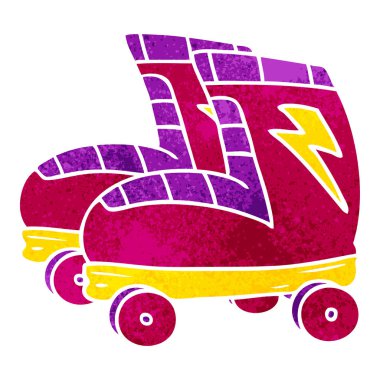 Retro karikatür doodle, tekerlekli paten
