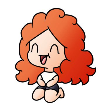 Degrade çizgi film sevimli kawaii mutlu kız