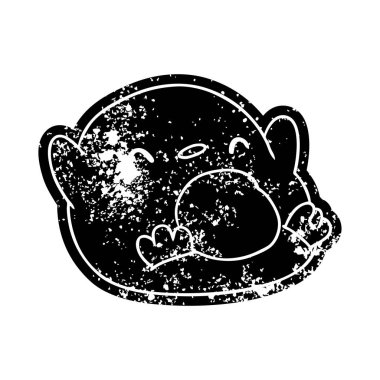 Grunge simgesi kawaii bir sevimli penguen sıkıntılı