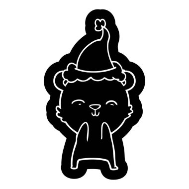 Noel Baba şapkası giyen bir kutup ayısı mutlu ilginç çizgi film simgesi