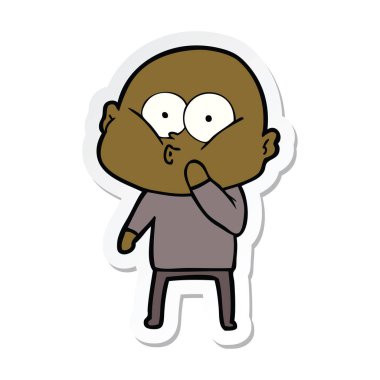 etiket bakarak bir karikatür kel adam