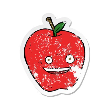 bir karikatür mutlu Apple Retro sıkıntılı etiket
