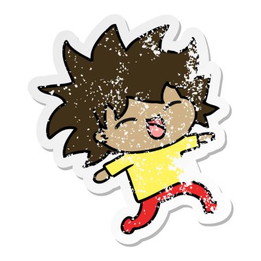 serbest el çekilmiş sıkıntılı etiket karikatür şirin kawaii kız