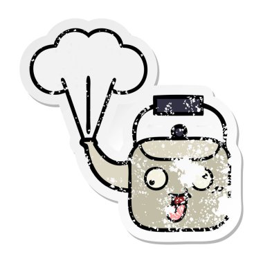 su ısıtıcısı dumanı tüten bir sevimli çizgi sıkıntılı etiket