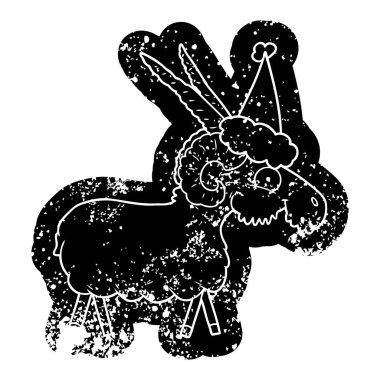 Noel Baba şapkası giyen keçi ilginç karikatür sıkıntılı simgesi