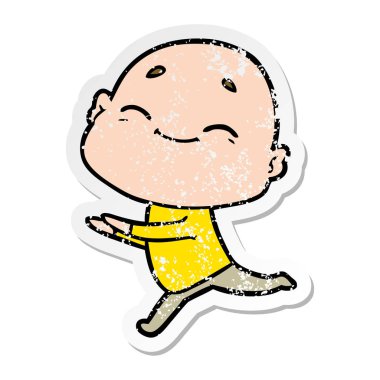 bir mutlu karikatür kel adamın sıkıntılı etiket