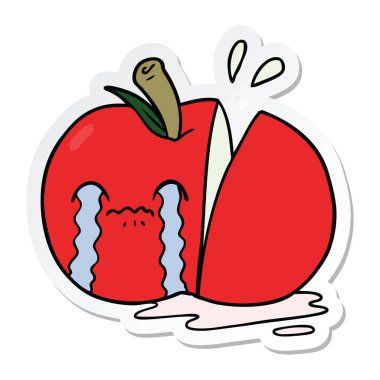 dilimlenmiş etiket bir karikatür üzgün elma