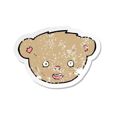 Retro sıkıntılı etiket bir çizgi film oyuncak ayı yüz