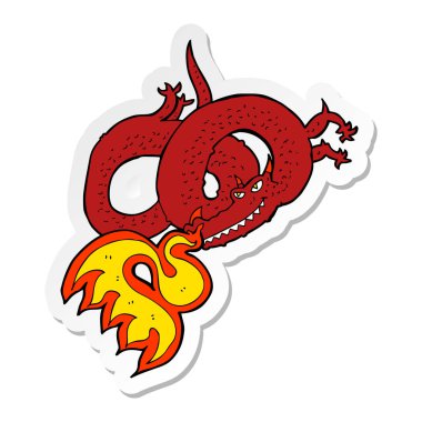 etiket yangın nefes bir karikatür ejderha