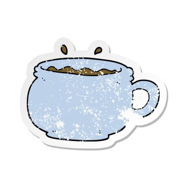 çizgi film sıcak bir fincan kahve sıkıntılı etiket