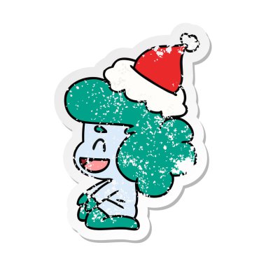 Noel sıkıntılı etiket karikatür kawaii hayalet el çekilmiş