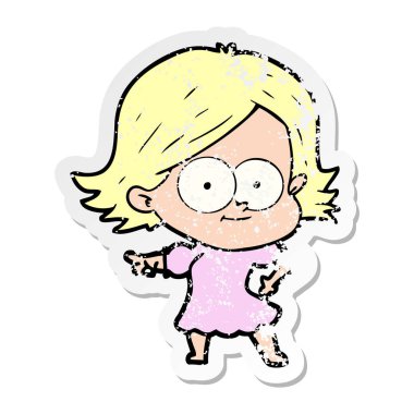 bir mutlu çizgi film kızın sıkıntılı etiket