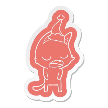 konuşan kedi ilginç çizgi film etiketi giyen Noel Baba şapkası