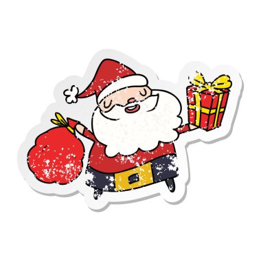 kawaii çizilmiş Noel sıkıntılı etiket karikatür el santa