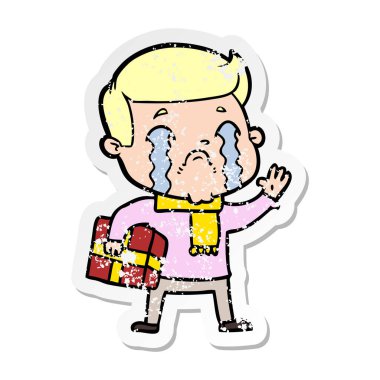 ağlayan bir çizgi film adamın sıkıntılı etiket