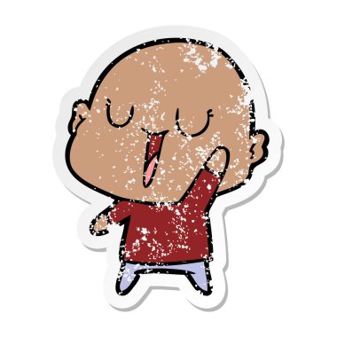 bir mutlu karikatür kel adamın sıkıntılı etiket