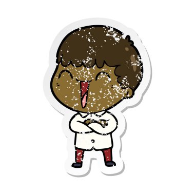 karikatür mutlu bir adamın sıkıntılı etiket