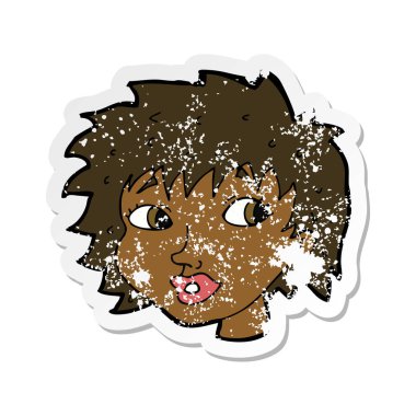 Retro etiket bir karikatür sürpriz kadının sıkıntılı