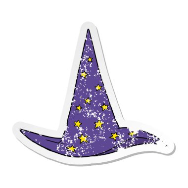 bir çizgi film Sihirbazı şapka sıkıntılı etiket