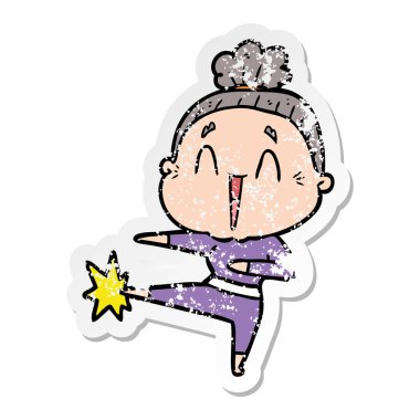 bir karikatür mutlu yaşlı bayan sıkıntılı etiket