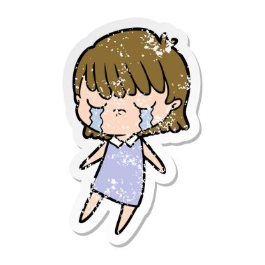 ağlayan bir karikatür kadının sıkıntılı etiket