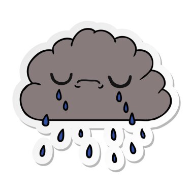 serbest el çekilmiş etiket karikatür şirin ağlayan bulut