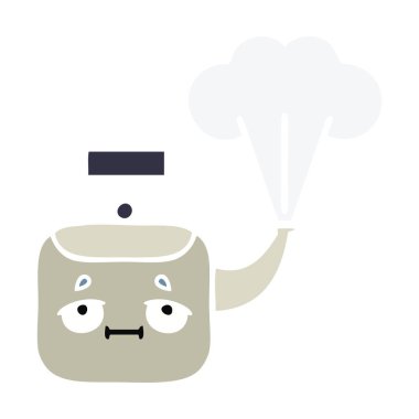 düz renk retro karikatür dumanı tüten bir Kettle