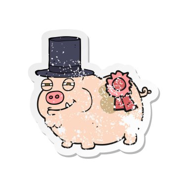 Retro etiket domuz bir çizgi film Ödülü kazanan sıkıntılı