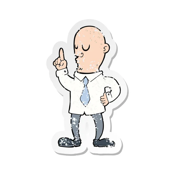 Retro Distressed Sticker Cartoon Bald Man Idea — Stock Vector