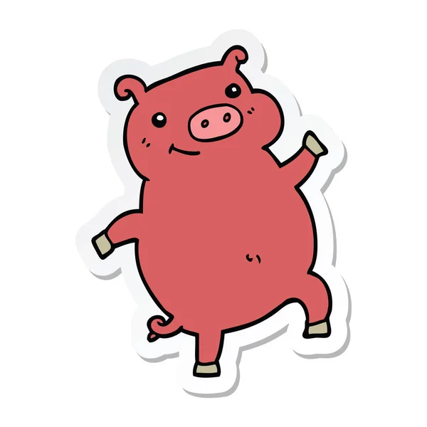 Pegatina de un cerdo bailarín de dibujos animados — Vector de stock