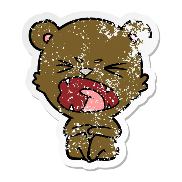 愤怒的卡通熊的苦恼贴纸 — 图库矢量图片