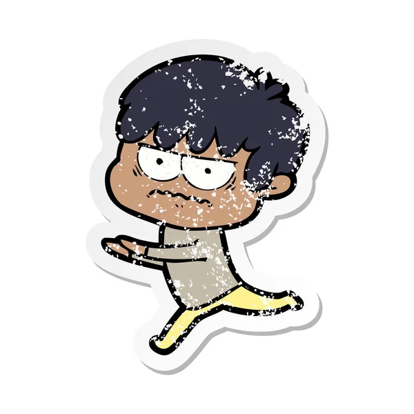 Distressed sticker of a annoyed cartoon boy — Stock Vector