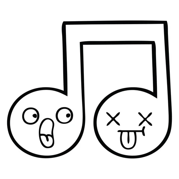 Línea Dibujo Dibujos Animados Una Nota Musical — Vector de stock