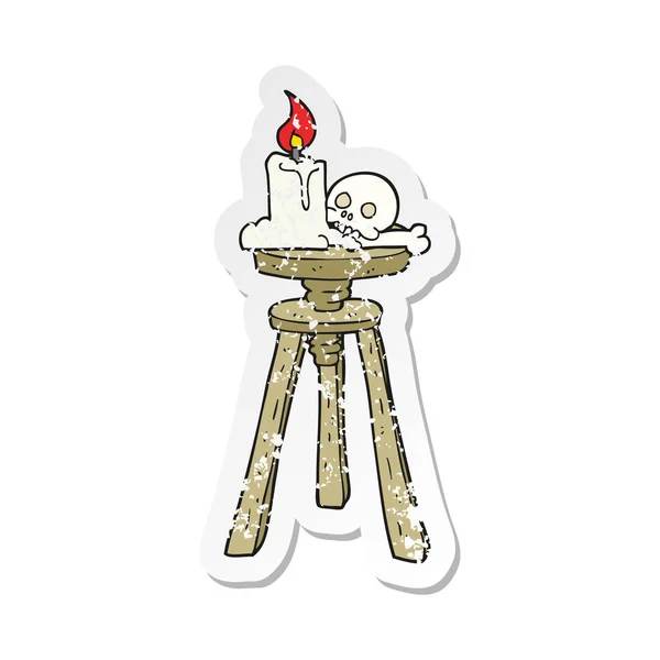 Retro Distressed Sticker Cartoon Spooky Skull Candle — Stock Vector