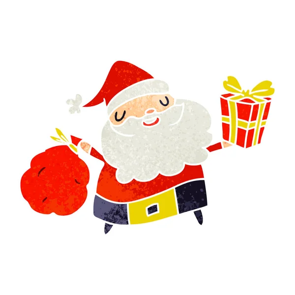 Dibujado Mano Navidad Retro Dibujos Animados Kawaii Santa — Vector de stock