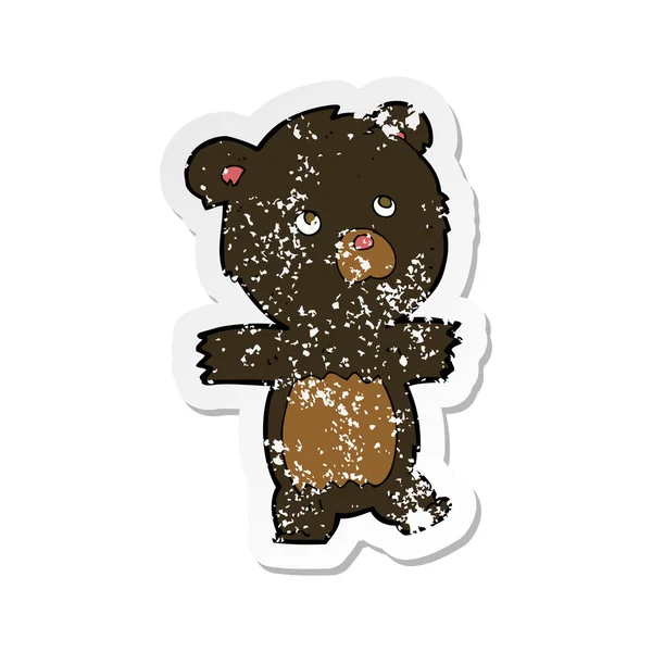 Retro angosciato adesivo di un cartone animato carino orso nero — Vettoriale Stock