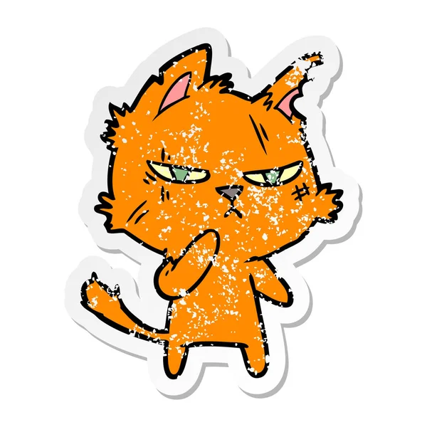 厳しい漫画猫の苦しめられたステッカー — ストックベクタ