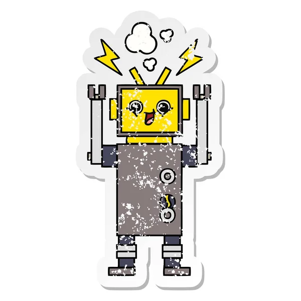 Distressed Sticker Cute Cartoon Robot — Stock Vector